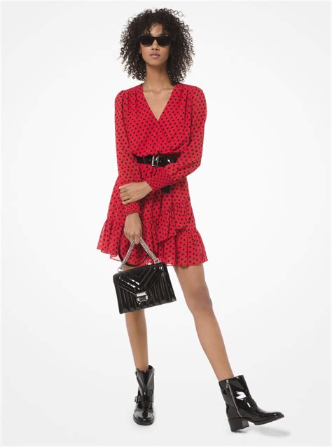 michael kors dot georgette ruffle dress|Dot Georgette Ruffle Dress .